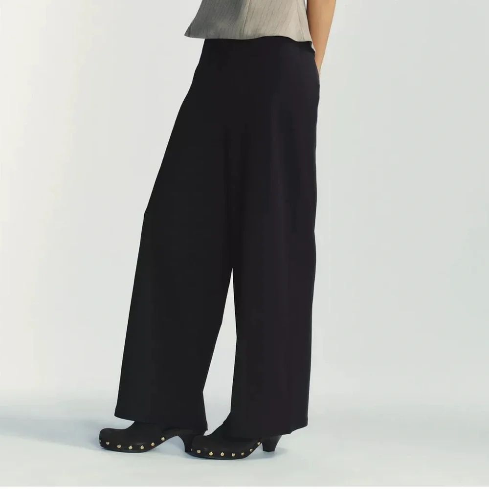 Zara NWT stretchy black wide leg drawstring pants